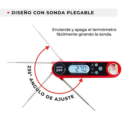 Termómetro plegable BBQ con imán y destapador - outlet