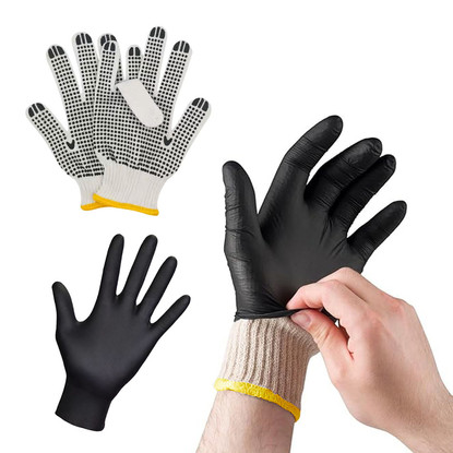 Pack 24 pares de Guantes de Algodón + 100 Guantes de Nitrilo Negro XL 