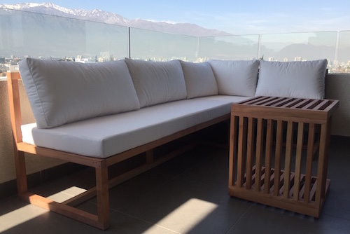 Juego de terraza en L de madera de roble