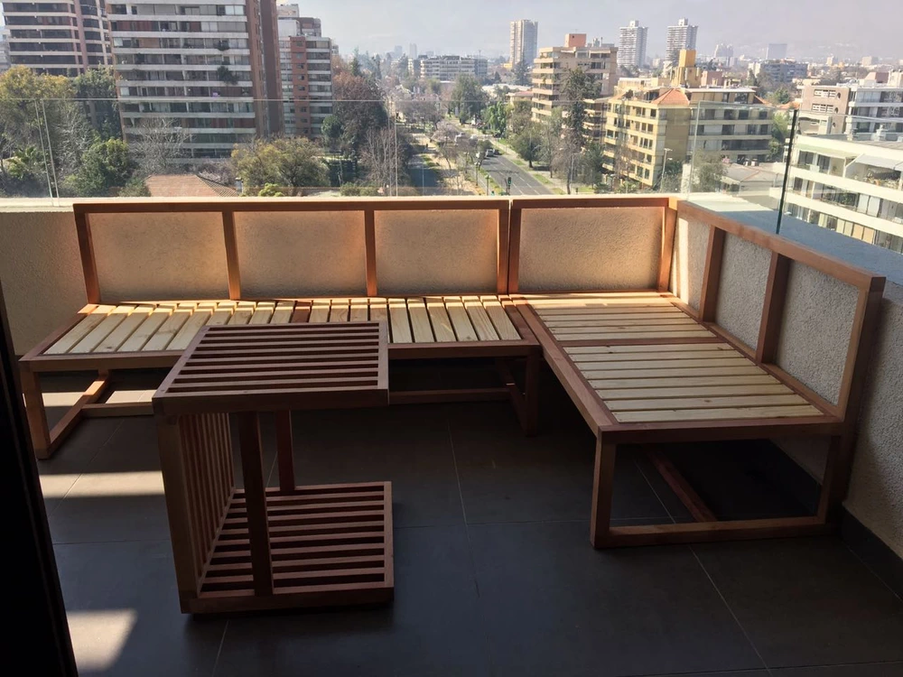 Juego de terraza en L de madera de roble - vista alternativa