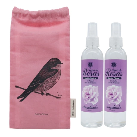 Pack Angelical® Agua de Rosas sin alcohol 220 mL 2un + Bolsa