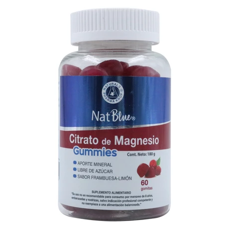 Citrato de magnesio x60 gomitas sabor frambuesa limón, Natblue