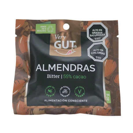Almendras bitter 55% cacao sin azúcar 40 g, Very Gut®