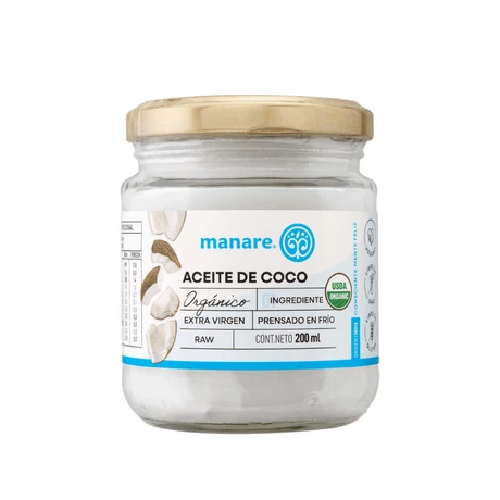 Aceite de coco org. 200 mL S/olor- sabor, Manare - vista alternativa