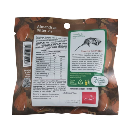 Almendras bitter 55% cacao sin azúcar 40 g, Very Gut® - vista alternativa