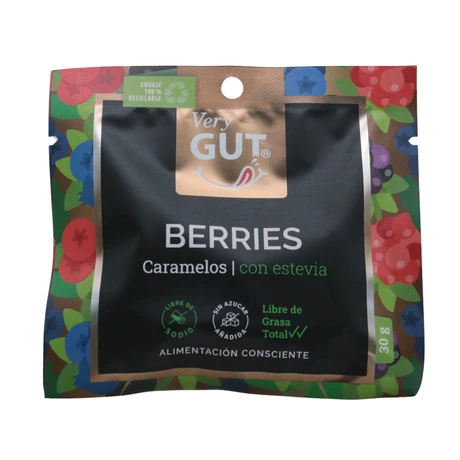 Caramelo Berries sin azúcar 30 g, Very Gut®