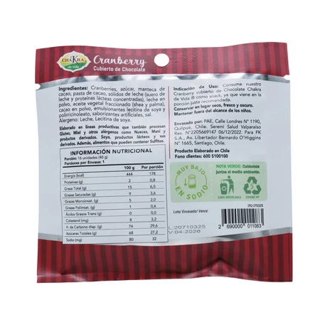 Cranberry cubierto de chocolate leche 40 g, CDV - vista alternativa