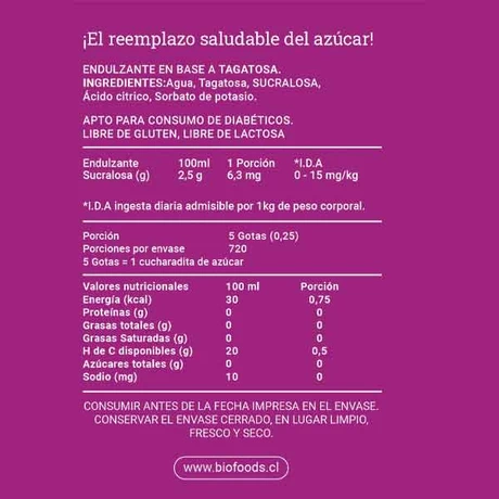 Endulzante tagatosa gotas 180 mL biofoods - vista alternativa