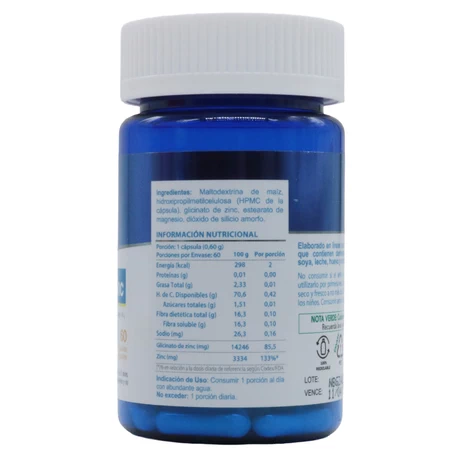 Glicinato de Zinc x60 cápsulas, Natblue - vista alternativa