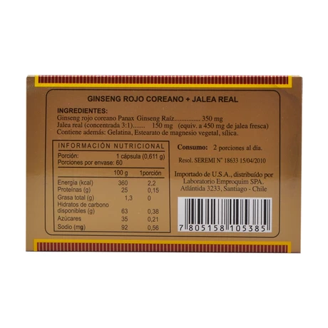 Ginseng Rojo Koreano con Jalea real x 60 cápsulas - vista alternativa