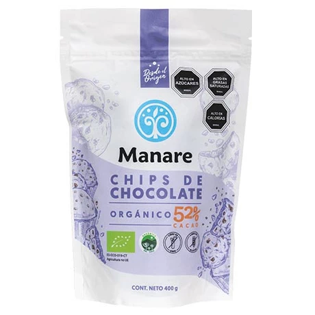Chips chocolate org. 52% cacao 400 g, manare