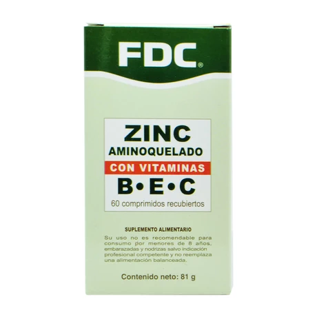 Zinc aminoquelado con Vitaminas B E C x 60 tabletas - FDC
