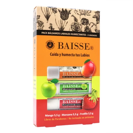 Pack Baisse balsamos labiales frutilla + mango + manzana 