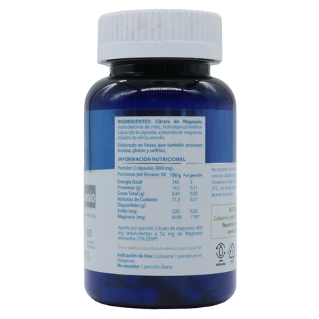 Citrato de magnesio 200 mg x60 cápsulas vegetales, Natblue® - vista alternativa