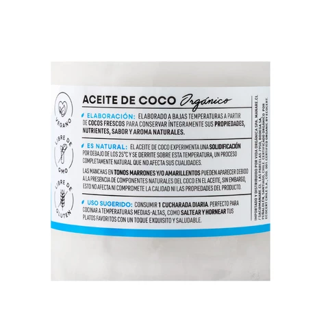 Aceite de coco org. 200 mL S/olor- sabor, Manare - vista alternativa
