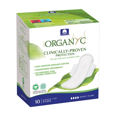 Toalla Higiénica Flujo Abundante Con Alas 10 Un, Organyc 