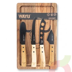 Set 5 Piezas: 4 Cuchillos + Tabla Wayu