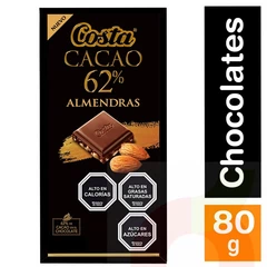 Chocolate 62% Cacao con Almendras Costa 80gr