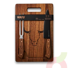 BBQ Set Cuchillo + Pinzas + Tabla Wayu