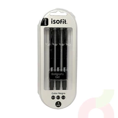 Bolígrafo Gel Negro 3 Unidades Isofit 