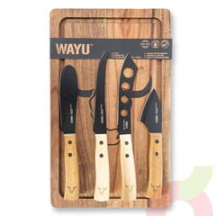Set 5 Piezas: 4 Cuchillos + Tabla Wayu