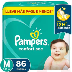 Pañales Pampers Confort Sec M 86 Unidades 