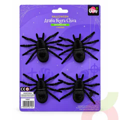 Arañas Negras Decorativas Halloween Glam 4 Unidades