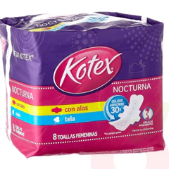 Toallitas Higiénicas Nocturna Tela Gel Absorbente Kotex 8 Unidades