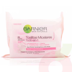 Toallitas Desmaquillantes Micelares Todo en Uno Garnier 25 Unidades