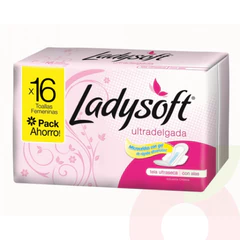 Toallitas Higiénicas Ultradelgada Ultraseca Microceldas con Gel Ladysoft 16 Unidades