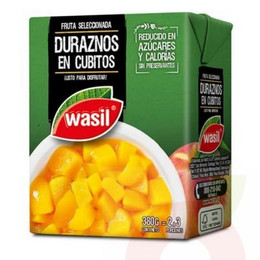 Durazno en Cubitos Tetra Pack Wasil 380Gr