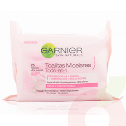 Toallitas Desmaquillantes Micelares Todo en Uno Garnier 25 Unidades