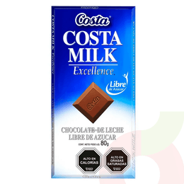 Chocolate sin Azúcar Costa Milk 80Gr 