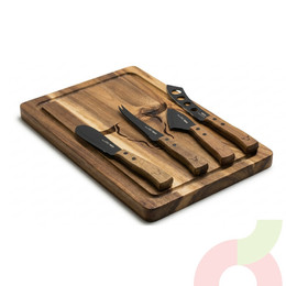 Set 5 Piezas: 4 Cuchillos + Tabla Wayu