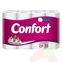 Papel Higiénico Doble Hoja Confort 25Mt 24 Unidades 