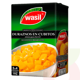 Durazno Cubitos en Almibar  Wasil 500Gr