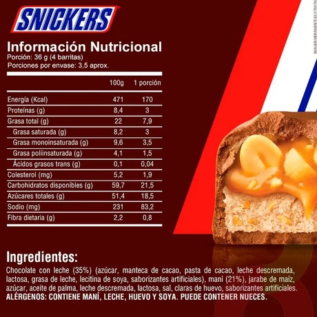 Chocolate Snickers con Leche & Maní Mars 53Gr - vista alternativa