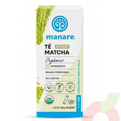 Té Matcha en Polvo Manare 40Gr 20 Unidades