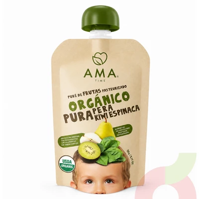 Puré Orgánico Pera, Kiwi & Espinaca Ama 90Gr