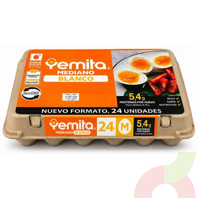 Huevos Blancos Medianos Yemita 24 Unidades