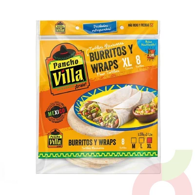 Tortillas Burritos y Wraps XL Pancho Villa 350Gr 8 Unidades