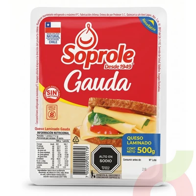 Queso Gauda Laminado Soprole 500Gr