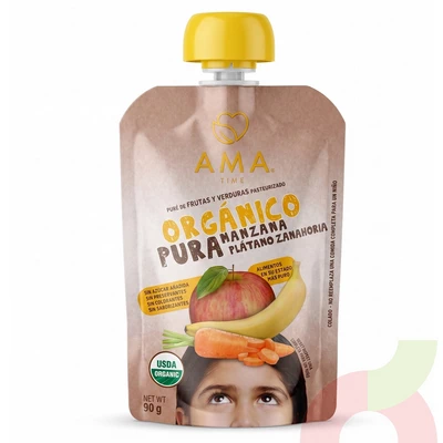 Puré Orgánico Manzana, Plátano & Zanahoria Ama 90Gr