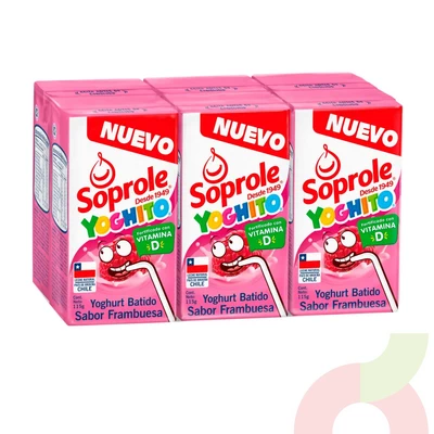 Pack 6 Unidades Yoghurt Batido Frambuesa Soprole 115Gr