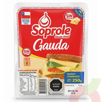 Queso Gauda Laminado Soprole 250Gr