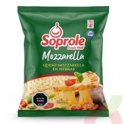 Queso Mozzarella Hebras Soprole 400Gr