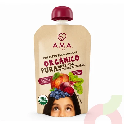 Puré Orgánico Manzana, Arándano & Betarraga Ama 90Gr