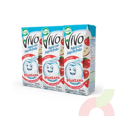 Pack Agua con Jugo de Manzana Vivo 190Ml 3 Unidades