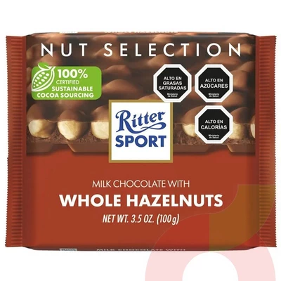 Chocolate de Leche Ritter Sport Con Avellanas Enteras 100gr