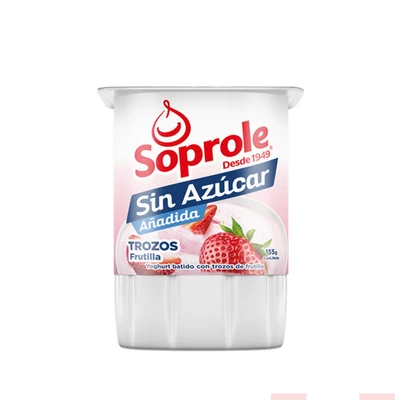 Yoghurt Batido con Trozos Frutilla Sin Azúcar Soprole 155Gr